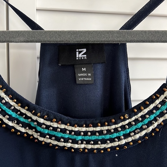 Navy blue  skinny strap top with beaded neck line. See through bottom. - Picture 2 of 6